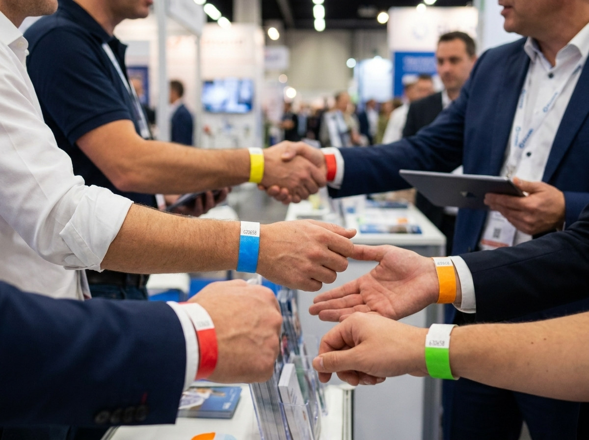 Colored Tyvek wristbands for exhibitors and visitors at a B2B trade show